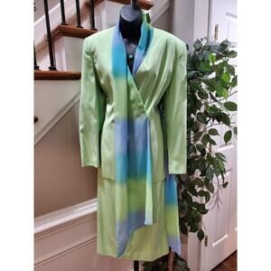 Laura Henson Women's Green Polyester Long Sleeve Blazer & Skirt 2 Pc's Suit 12